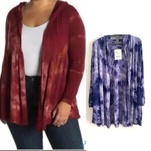 Oversized  PurpleTie Dye Hooded Cardigan Jacket Open Front Long Sleeve Boho